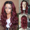 Chinalacewig Burgundy Ombre Color Virgin Hair 360 HD Lace Frontal Wig Wavy NCF112