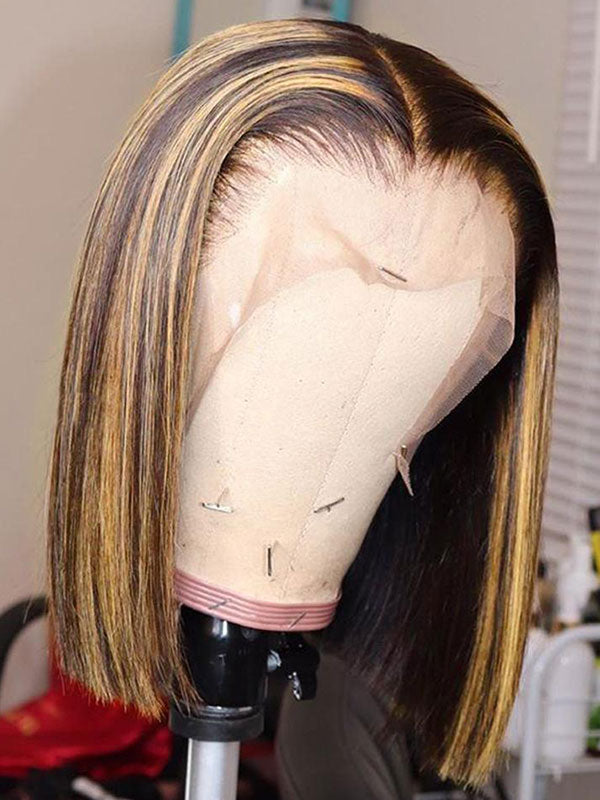 Chinalacewig Highlight Color 13*6 Lace Front Short Bob Wigs With Babyhair NCF87china lace wigs  shop human hair wigs wigs for women