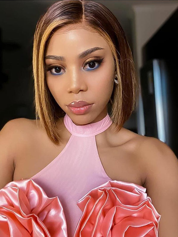 Chinalacewig Highlight Color 13*6 Lace Front Short Bob Wigs With Babyhair NCF87china lace wigs  shop human hair wigs wigs for women