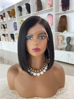 Chinalacewig 100% Human Virgin Hair Short Bob Style C-part Lace Front Wigs CF552 one length short hair styles