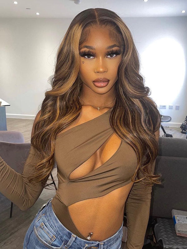Chinalacewig 24h Shipping 150% Density Highlight 13x6 HD Lace Front Body Wave Wig  CF535