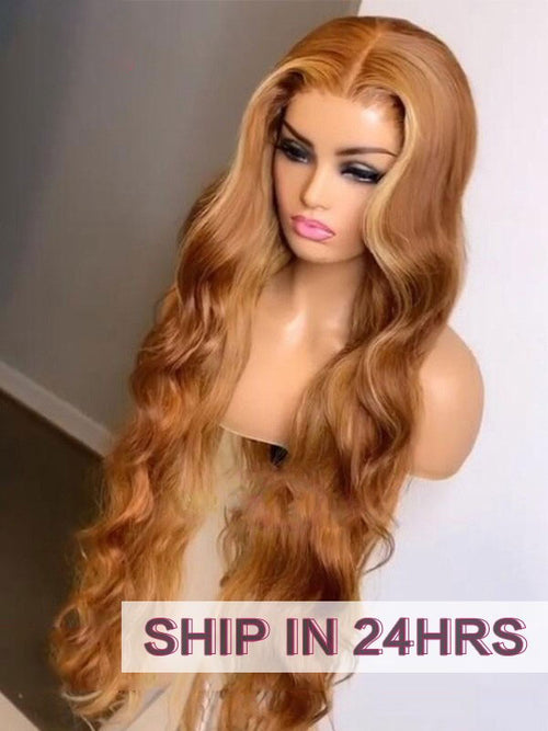 Chinalacewig 24hrs Shipping Sunshine Orange Brown Wavy Hair 13X6 HD Lace Front Wig NCF126