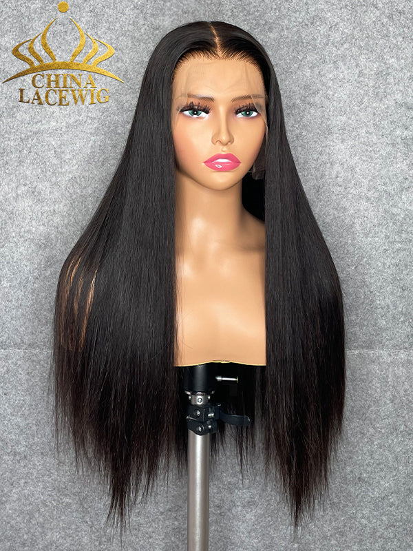 Chinalacewig Custom Wig Silky Straight 360 HD Lace Wigs Human Hair Natural Black C014