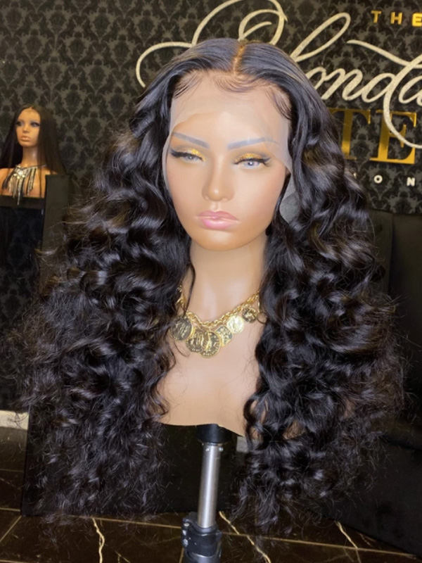 Chinalacewig Best Virgin Hair Loose Wave Black Color 360 HD Lace Frontal Wigs CF107