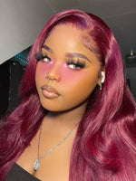 Chinalacewig Body Wave Burgundy Color 13x4 Transparent Lace Front Wigs With Pre Plucked CF047