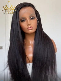 Chinalacewig Brazilian Virgin Hair Light Yaki Full HD Lace Human Hair Wig With Bleached Knots CF182