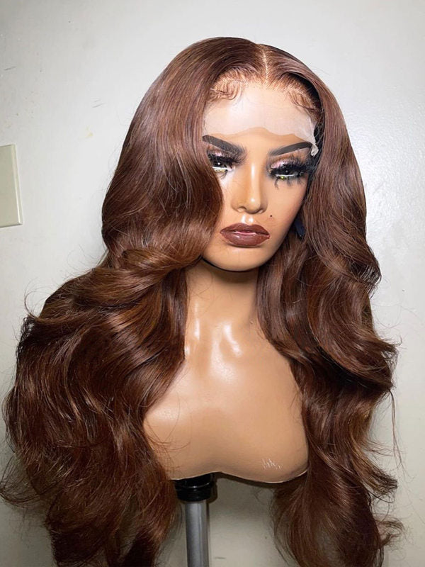 Chinalacewig Brown Color 5x5 HD Lace Wig Body Wave Invisible Lace Wigs CF571