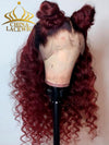 Chinalacewig Burgendy Red Wine Color Glueless Wig  360 HD Lace With Plucked Hairline NCF171
