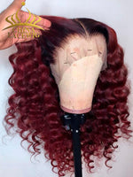 Chinalacewig Burgendy Red Wine Color Glueless Wig  360 HD Lace With Plucked Hairline NCF171