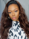Chinalacewig Chestnut Brown Color Wavy Style Headband Wig With Black Roots CF563