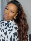 Chinalacewig Chestnut Brown Color Wavy Style Headband Wig With Black Roots CF563