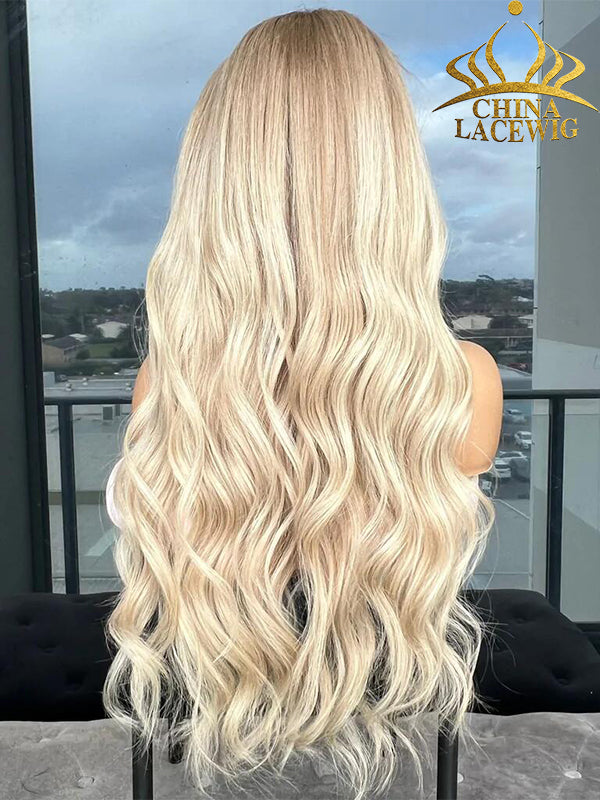 Chinalacewig Custom Wig Lace Frontal Blonde Color Bleached Knots Human Virgin Hair C09