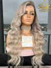 Chinalacewig Custom Wig Lace Frontal Dark Ash Root With Lowlight Bleached Knots Human Virgin Hair C04