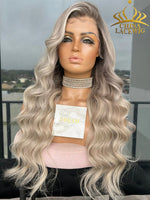 Chinalacewig Custom Wig Lace Frontal Dark Ash Root With Lowlight Bleached Knots Human Virgin Hair C04