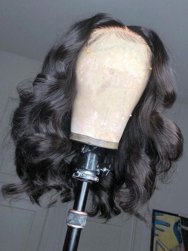 Chinalacewig Free Part Black Color Virgin Human Hair Wavy Bob Lace Front Wigs For Women NCF107