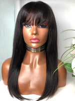 Chinalacewig Glueless Full HD Lace Wig Silky Straight With Bangs With Pre-plucked Hairline CF056