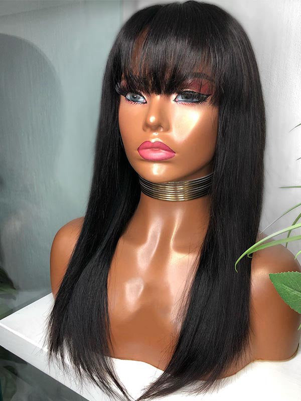 Chinalacewig Glueless Full HD Lace Wig Silky Straight With Bangs With Pre-plucked Hairline CF056