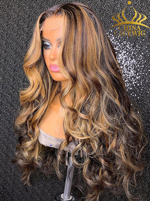 Chinalacewig HD Invisible Lace Highlight Brown Color Loose Wave 13by4 HD Human Hair Wigs NCF13