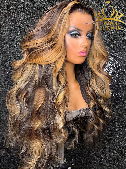 Chinalacewig HD Invisible Lace Highlight Brown Color Loose Wave 13by4 HD Human Hair Wigs NCF13
