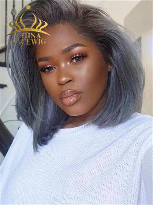 Chinalacewig HD Lace 13x4 Lace Front Wigs Straight Gray Bob Wig Brazilian Human Hair CF440