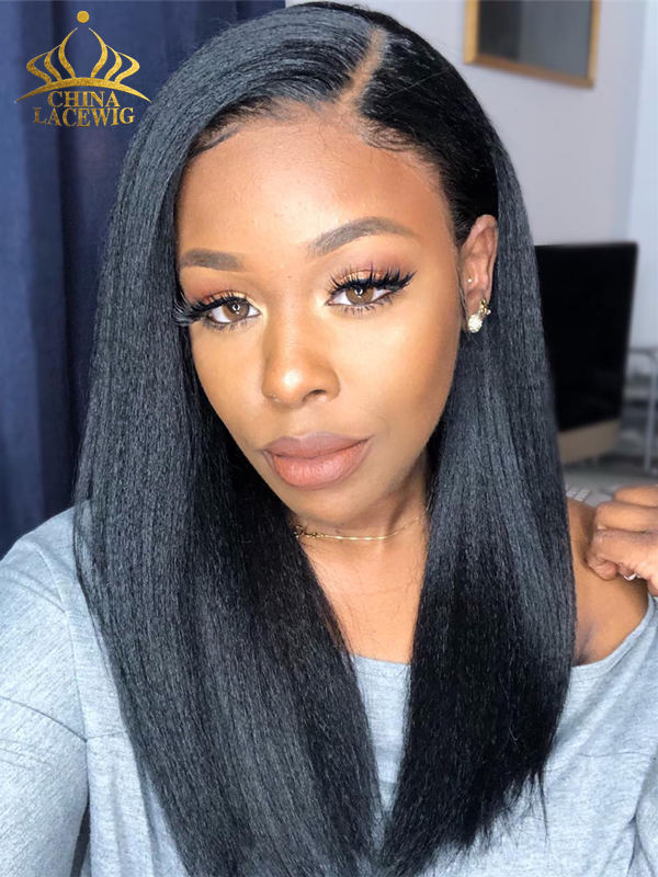 Chinalacewig HD Lace Kinky Straight 13x6 Lace Front Wigs Pre Plucked With Baby Hair CF037