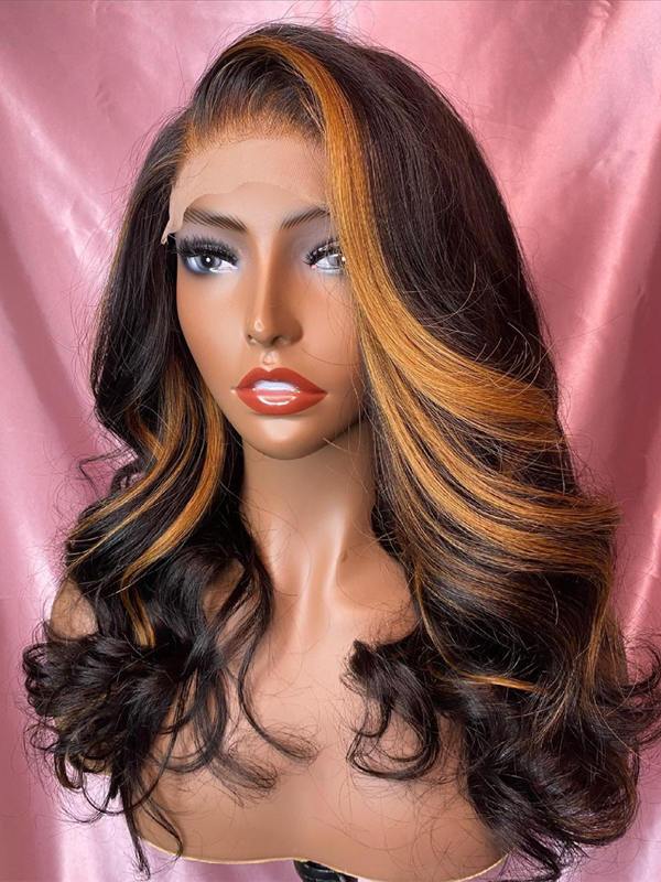 Chinalacewig Highlight Body Wave Lace Front Human Hair Colored Wig Pre Plucked NCF175