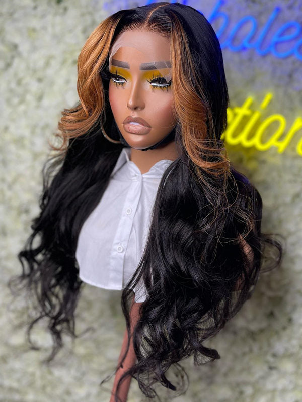 Chinalacewig Highlight Color Body Wave 5x5 HD Lace Closure Wig NCF79china lace wigs  shop human hair wigs wigs for women