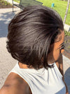 Chinalacewig Human Hair Blunt Cut Bob Relaxed Hair Yaki Bob Lace Front Wig CF061