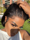 Chinalacewig Human Hair Blunt Cut Bob Relaxed Hair Yaki Bob Lace Front Wig CF061