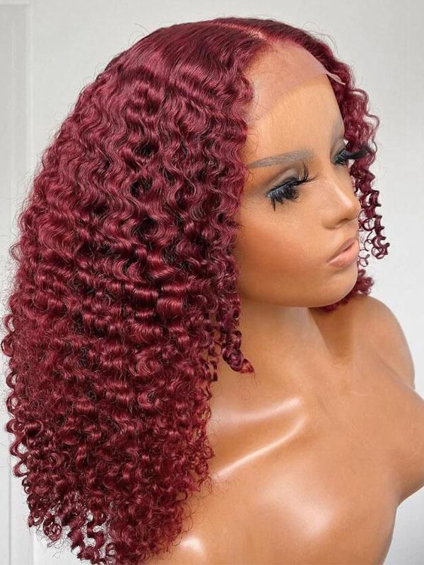 Chinalacewig Invisible HD Lace Burgundy Deep Curly 13X6 Lace Front Wigs NCF65