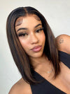 Chinalacewig Malaysian Human Hair Blunt Cut Bob With Brown Highlight Lace Front Wig Bleached Knots CF72