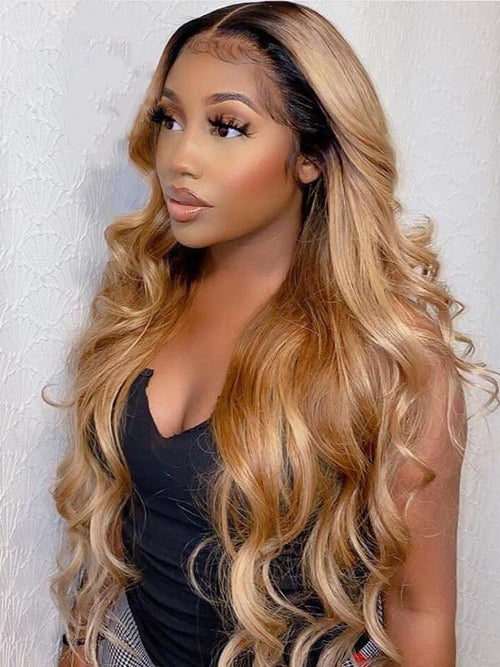 New Ombre Blonde Color Body Wave Virgin Human Hair 360 HD Lace Wigs CF230