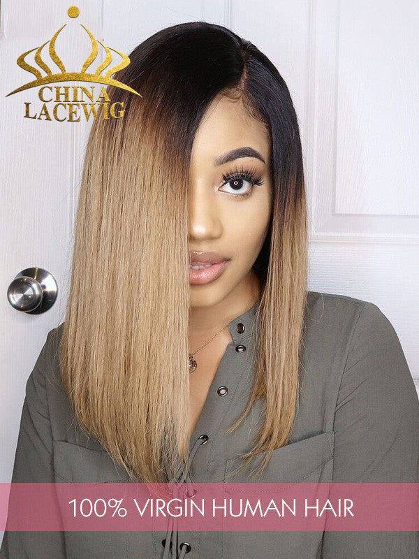 Chinalacewig Ombre Color 1b30 Brazilian Virgin Hair 8A Grade Bob Style Lace Front Wigs NCF174