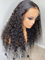 Chinalacewig Preplucked Human Hair Black Color Deep Wave Full HD Lace Wig CF219