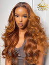 Chinalacewig Ombre Black Root Scottish Ginger Orange Color Human Hair Body Wave Transparent Lace Front Wigs NCF096
