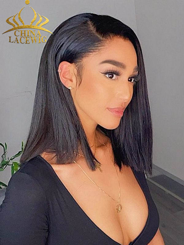 Chinalacewig Top Virgin Human Hair Short HD Lace Bob Black Color 360 Lace Wig CF290