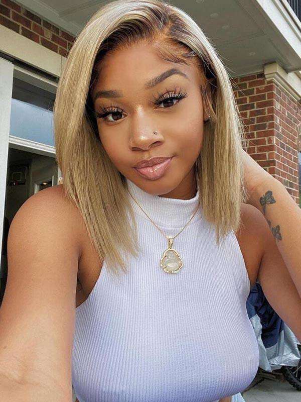 Chinalacewig Undetectable HD Lace Blonde Color Lace Front Wigs Straight Bob Wigs CF116