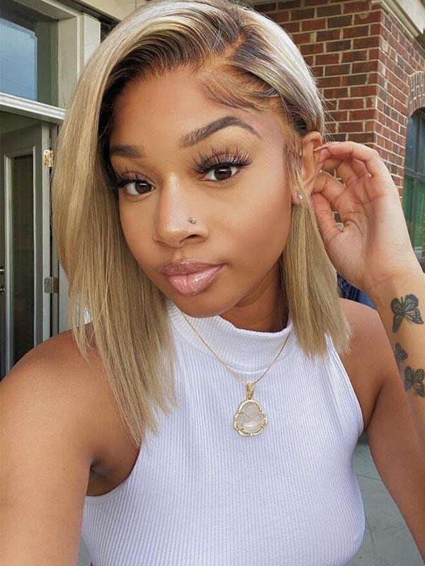 Undetectable HD Lace Blonde Color Lace Front Wigs Straight Bob Wigs CF116
