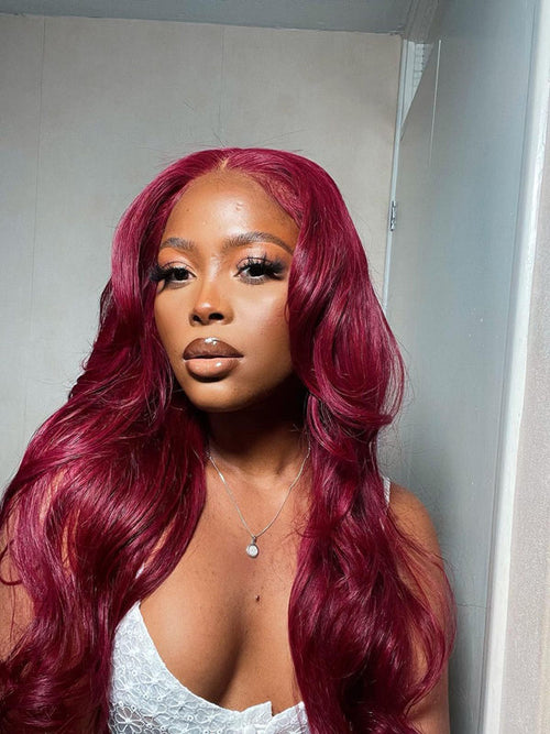 Chinalacewig Virgin Hair Red Burgundy Color 99j Human Hair Wigs With Pre Plucked Hairline NCF103