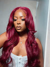 Chinalacewig Virgin Hair Red Burgundy Color 99j Human Hair Wigs With Pre Plucked Hairline NCF103
