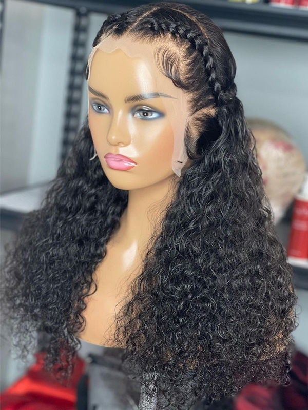 Chinalacewig Virgin Human Brazilian Hair Black Color Curly 360 HD Lace Wigs With Pre Plucked NCF111