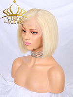 Chinalacewig #613 Blonde Color Hair Brazilian Human Hair Straight Short Bob Lace Front Wig NCF36 china lace wigs  