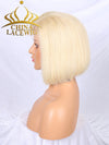 Chinalacewig #613 Blonde Color Hair Brazilian Human Hair Straight Short Bob Lace Front Wig NCF36