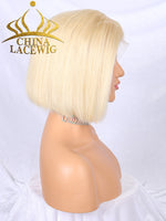 Chinalacewig #613 Blonde Color Hair Brazilian Human Hair Straight Short Bob Lace Front Wig NCF36