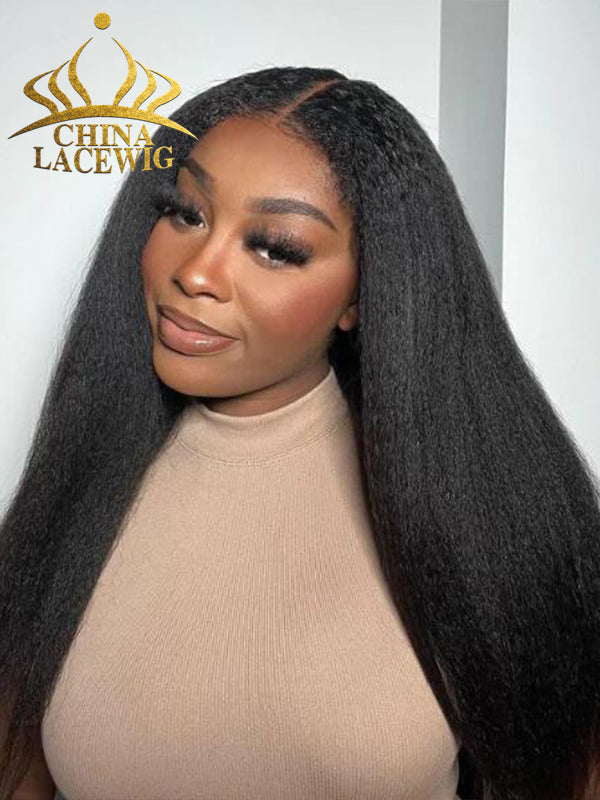 Chinalacewig Kinky Straight 4C Edges Curly Baby Hairline 5x5 Glueless HD Lace Front Wig NEW007