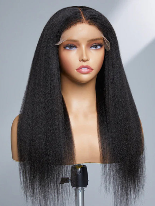 Chinalacewig Kinky Straight 4C Edges Curly Baby Hairline 5x5 Glueless HD Lace Front Wig NEW007