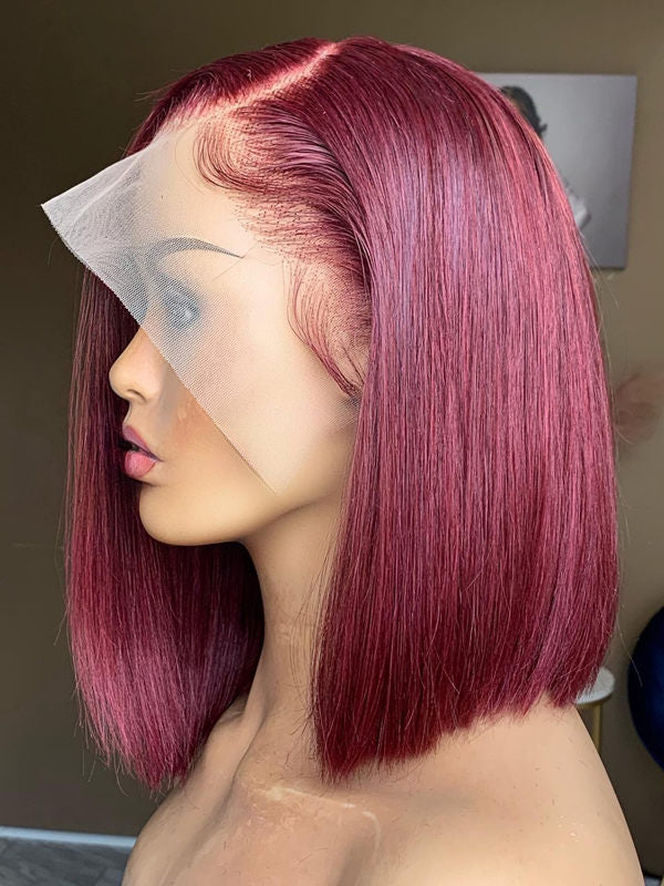 C part Burgundy 99j Straight Human Hair Bob Wigs For Women Short Cut Preplucked CF554 one length short hair styles