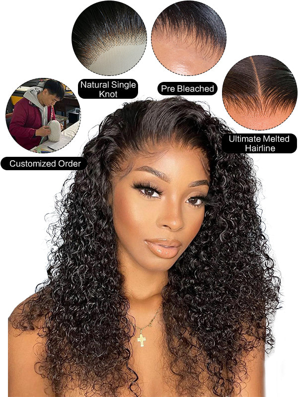 Glueless HD Lace 136 Lace Front Curly Hair Wig with Bang Brazilian Human Wig NCF77Chinalacewig Side Part Curly Bob Virgin Human Hair 5x5 HD Lace Closure wig NCF77