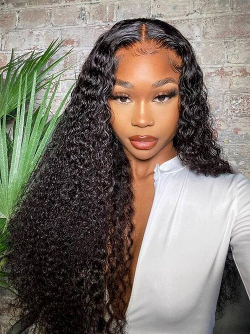 Chinalacewig Natural Color Deep Curly 5x5 HD Lace Front Wig With Pre-plucked CF420