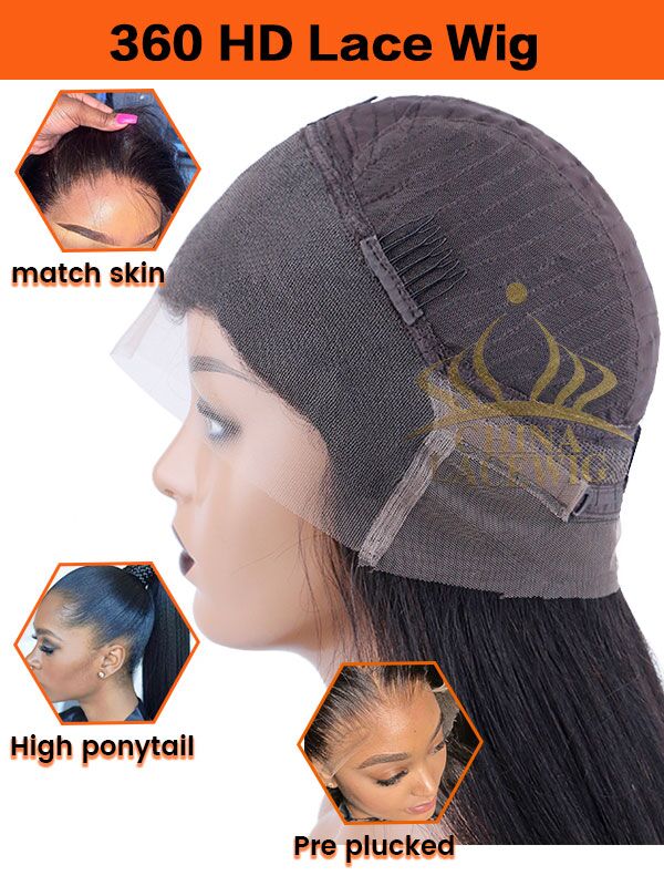 Long Yaki Straight 360 HD Lace Frontal Wigs With Pre Plucked Natural Hailrline CF054